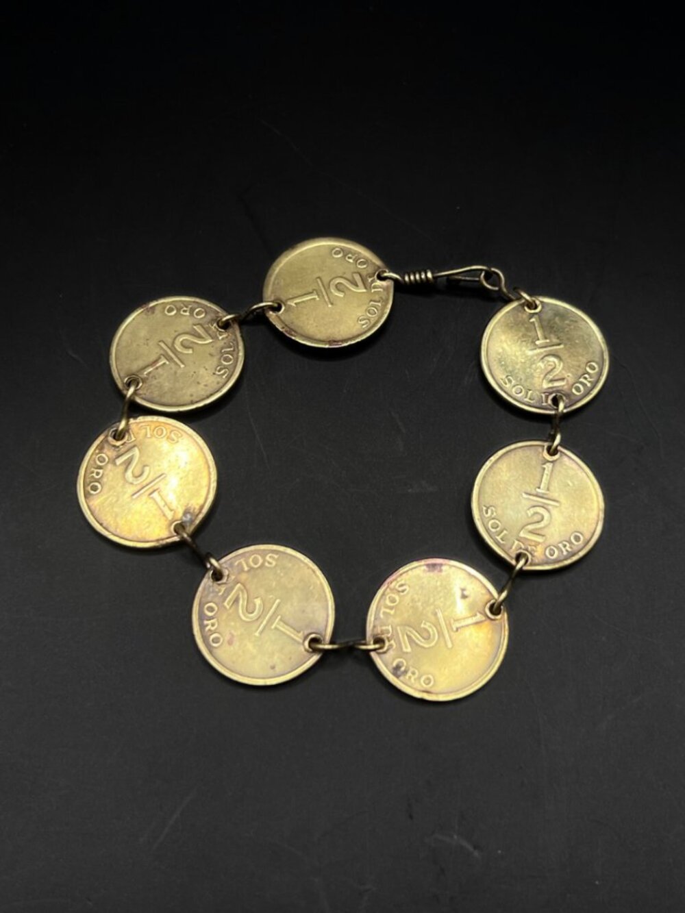 Peruvian 1/2 Sol De Oro coin Bracelet 7" Long Dated 1976 in Gift Box
